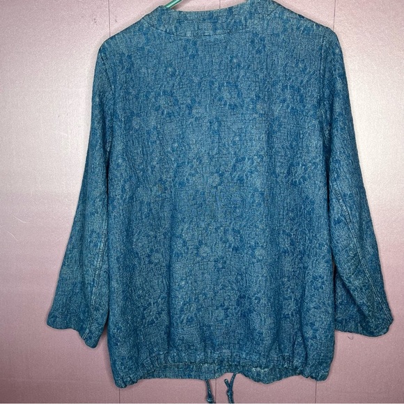 Pure Jill Indigo 100% Cotton Blue Textured Snap Up Drawstring Pockets Blazer S - Picture 3 of 8